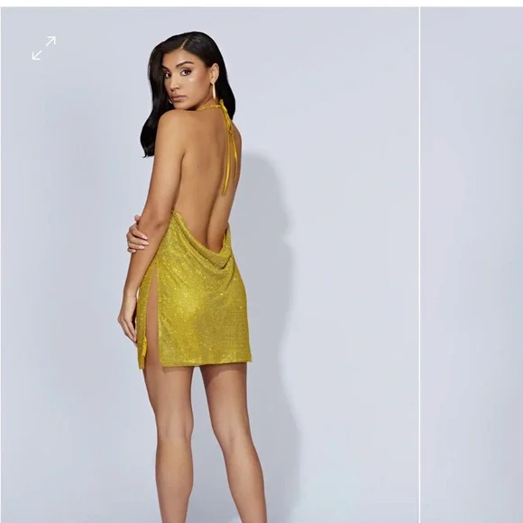 BRAND NEW WITH TAGS - MESHKI: Siya Halter Glomesh Mini Dress - Chartreuse - Picture 8 of 8